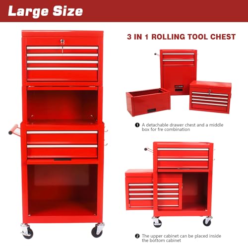 Rolling Tool Chest with 6 Drawers and Wheels, Clearance Tool Chest, Craftsman Tool Chest on Wheels with Lock for Garage and Auto Repair Stores, High Capacity, Detachable, Blue