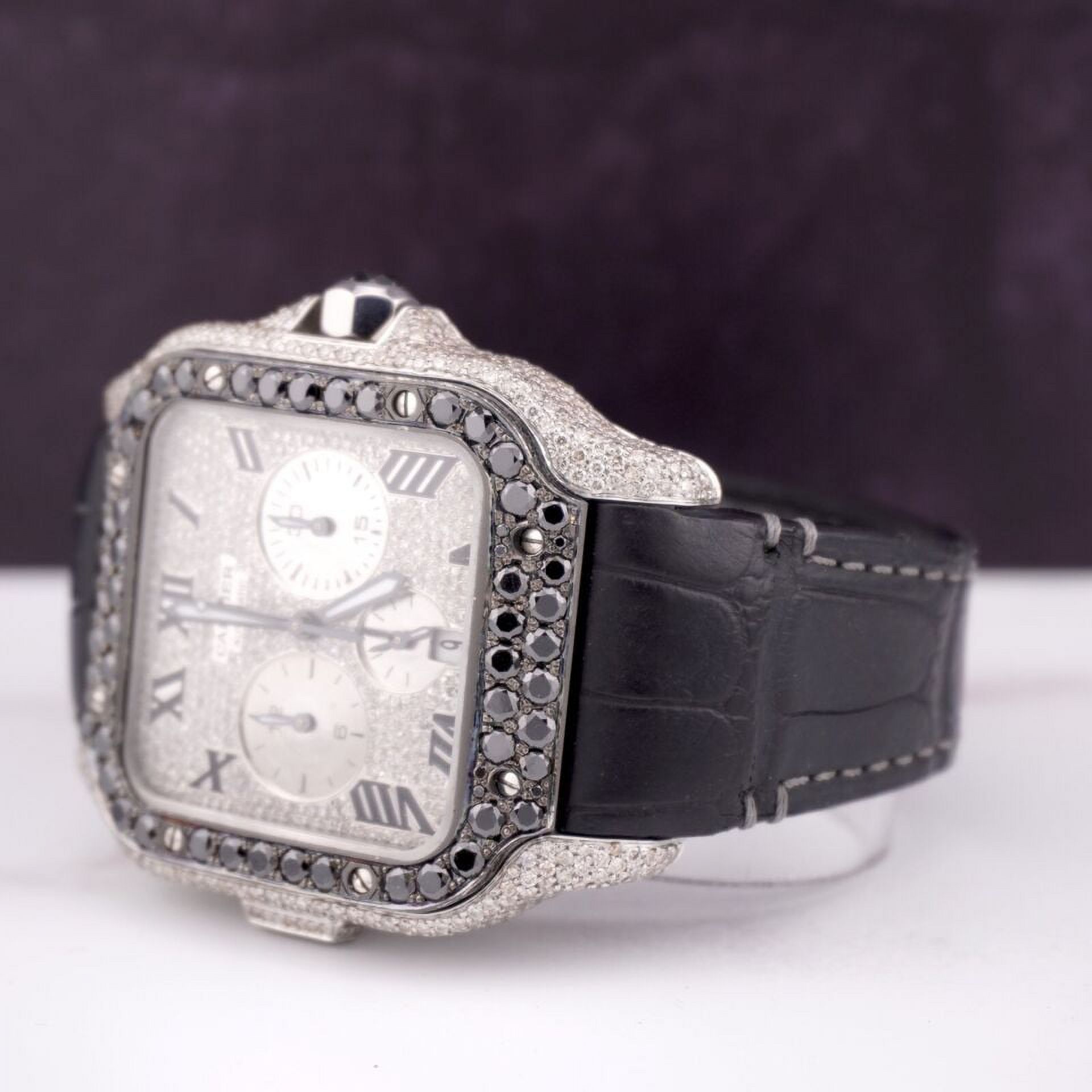Cartier Santos 43mm Chrono Men's Steel Watch ADLC Iced 9ct Diamonds WSSA0017