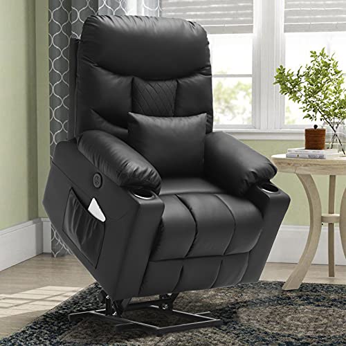IPKIG Power Lift Chairs Recliners for Elderly with Massage and Heated, Linen Fabric Lift Recliner Chair with USB Ports, Massage Remote and Side Pocket for Living Room, Home Theater Seat (Grey)