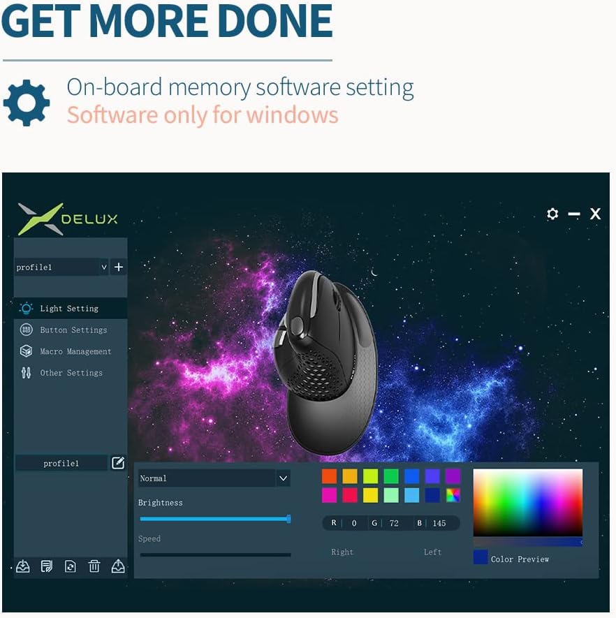 DELUX Seeker Wired Ergonomic Vertical Mouse with Thumb Wheel, Optical Computer Mouse with 6 Programmable Buttons, 4000 DPI, LED Backlight, Removable Wrist Rest for Carpal Tunnel(M618XSU-Black)