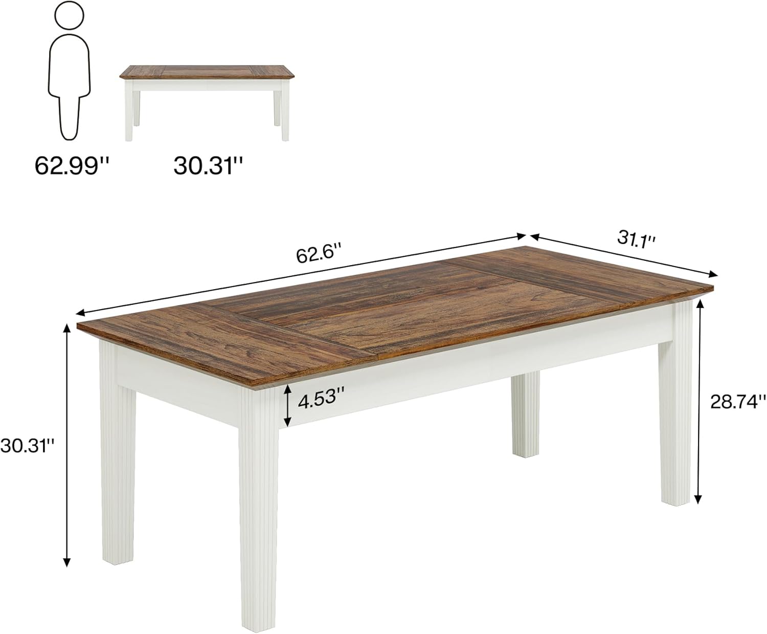 Tribesigns 62-Inch Computer Desk, Large Office Executive Desk with Solid Wood Legs, Modern Simple Laptop Desk Study Writing Table Workstation Furniture for Home Office, Rustic Brown & White