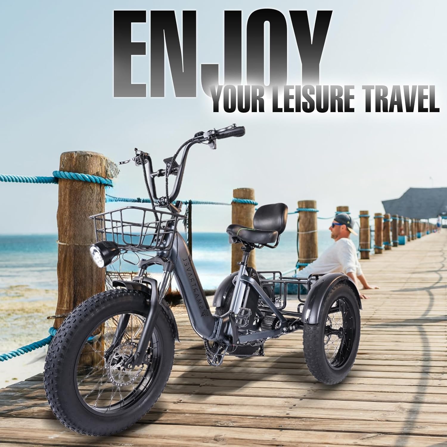 Electric Trike Adults 750W Motor 20" Fat Tire 3 Wheel Electric Bike Dual Removable Batteries Adult Electric Tricycle 50 Miles Range Electric Cargo Bike for Seniors Women Men Outdoor Beach Snow