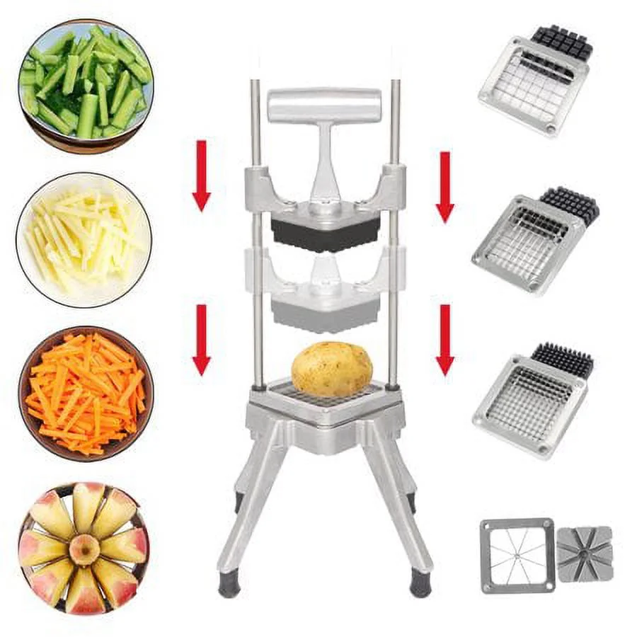 ROVSUN Commercial Vegetable Chopper French Fry Cutter with 4 Sizes Blades, Potato Dicer Slicer Fruit Chopper Stainless Steel for Restaurant, Home & Kitchen, 1/2", 3/8", 1/4" & 8-Wedge Blades