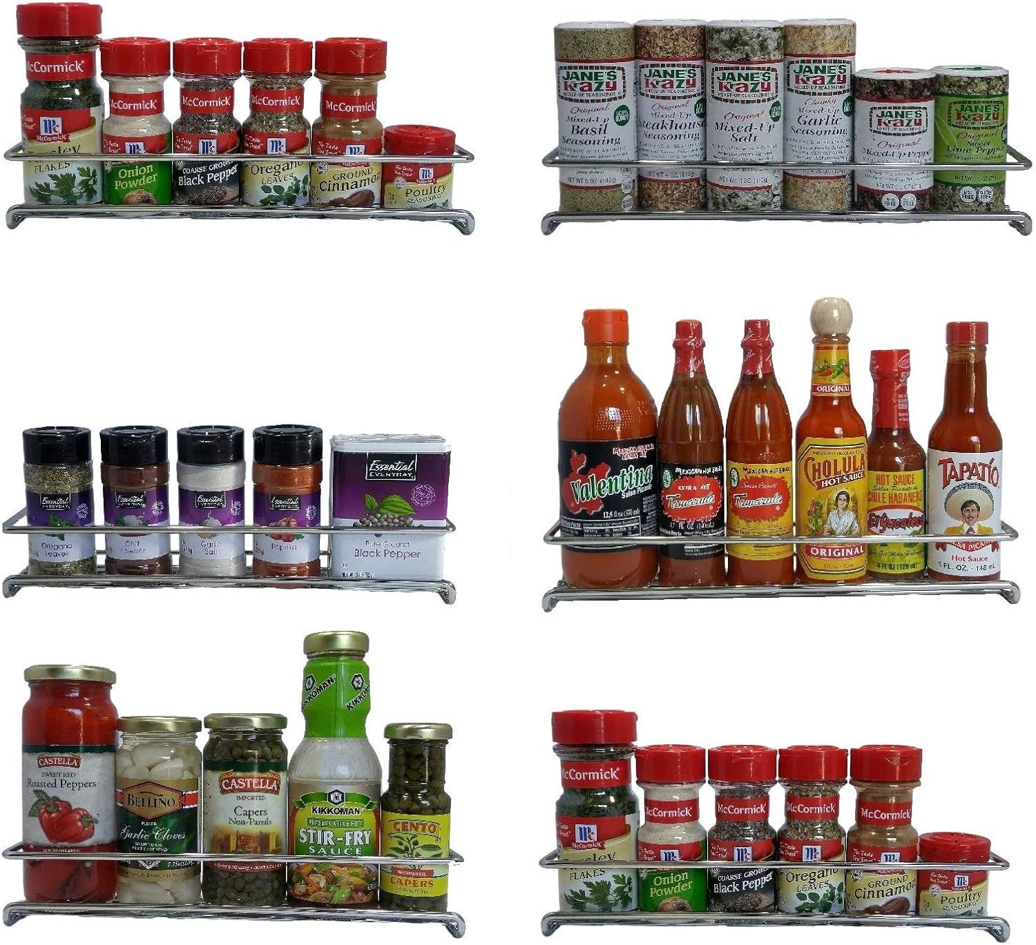 6 Pack. Wall mount spice rack organizer for cabinet. Spice shelf. Seasoning organizer. Pantry door organizer. Spice storage. 12 x 3 x 3 inches. Premium Present brand