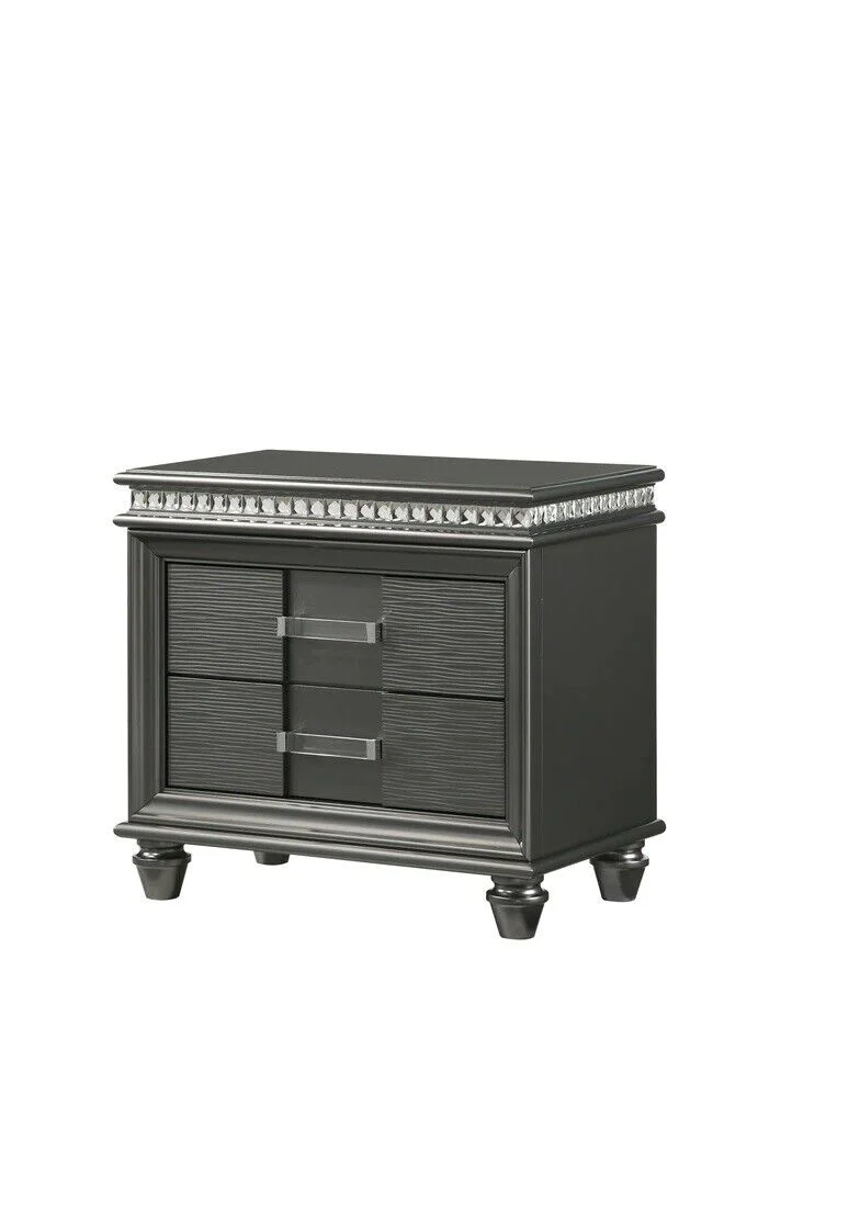 Modern Luxury Glam Style 4pc Bedroom Furniture Set LED Panel Queen Bed Dresser Mirror Nightstand Set Wooden Fabric