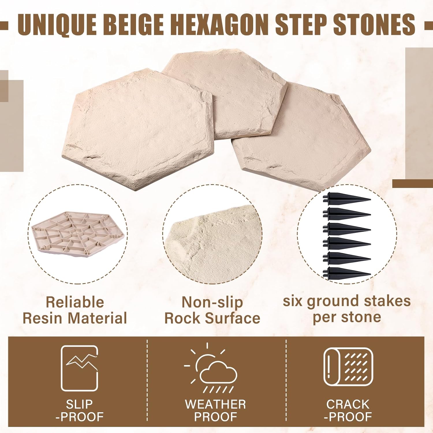 20 Packs 15.5 Inch Stepping Stones Outdoor with Ground Stakes Decorative Step Stones and Pavers Decorative Walkway for Outdoor Pathway Lawn Yard Garden Landscaping Resin Beige Limestone
