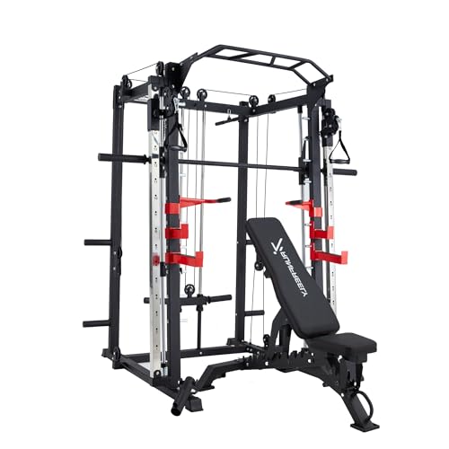 Smith Machine Home Gym with Cable Crossover, All-in-ONE Trainer Power Cage Smith for Strength Training