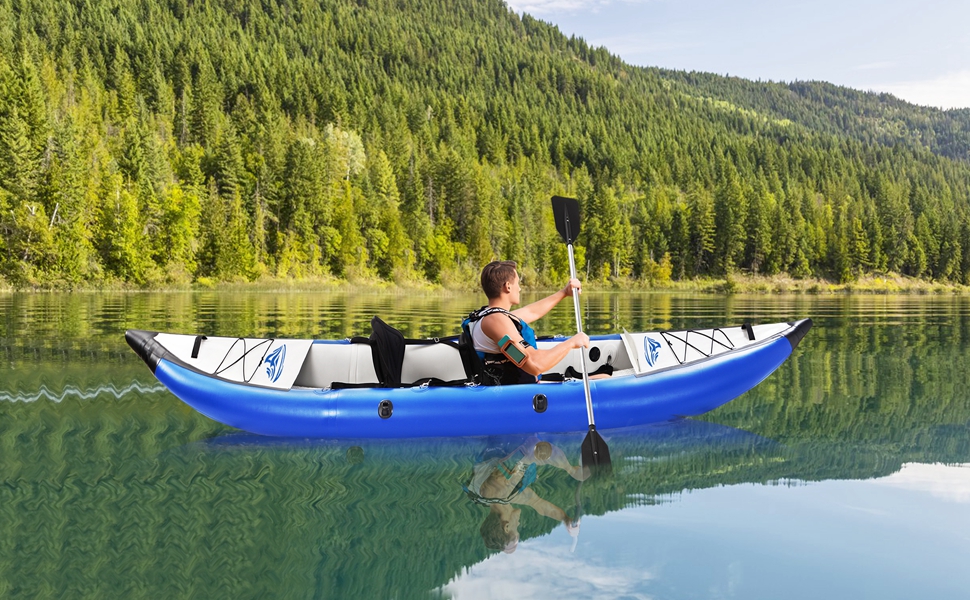 Sportaza Inflatable Kayak Set with Paddle & Air Pump, Portable Recreational Touring Kayak Foldable Fishing Touring Kayaks, Tandem 2 Person Kayak