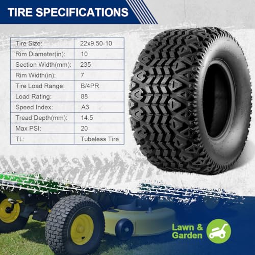 MaxAuto AT22X9.50-10 ATV Tire,22x9.5x10 Tire Replacement for All Trail Rear Tire,Lawn Mower Tractor Tire,Golf Cart Turf Tire,4-Ply Tubeless