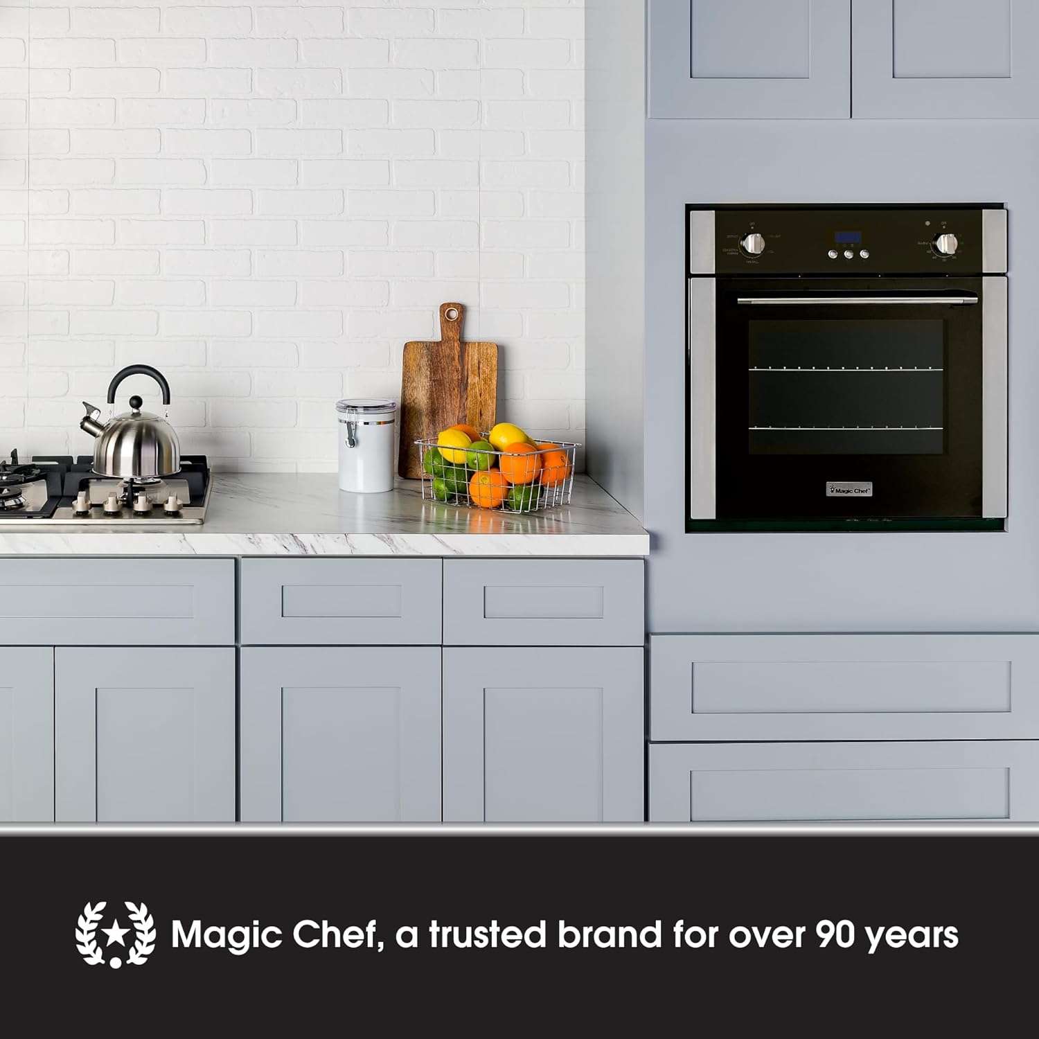 Magic Chef Single Electric Wall Oven w/ Convection Feature, Wall-Mounted Convection Oven for Cooking & Baking, 24", 2.2 Cubic Feet, Stainless Steel