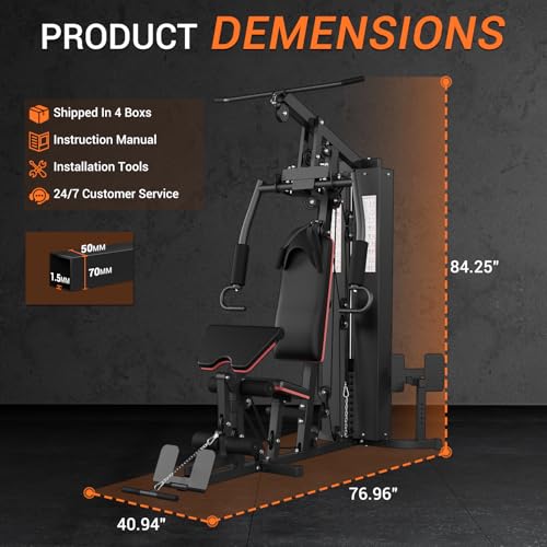 All in ONE Home Gym Equipment Multifunctional Full Body Workout Machine with 150LBS Weight Stack, Exercise Equipment with Pulley System