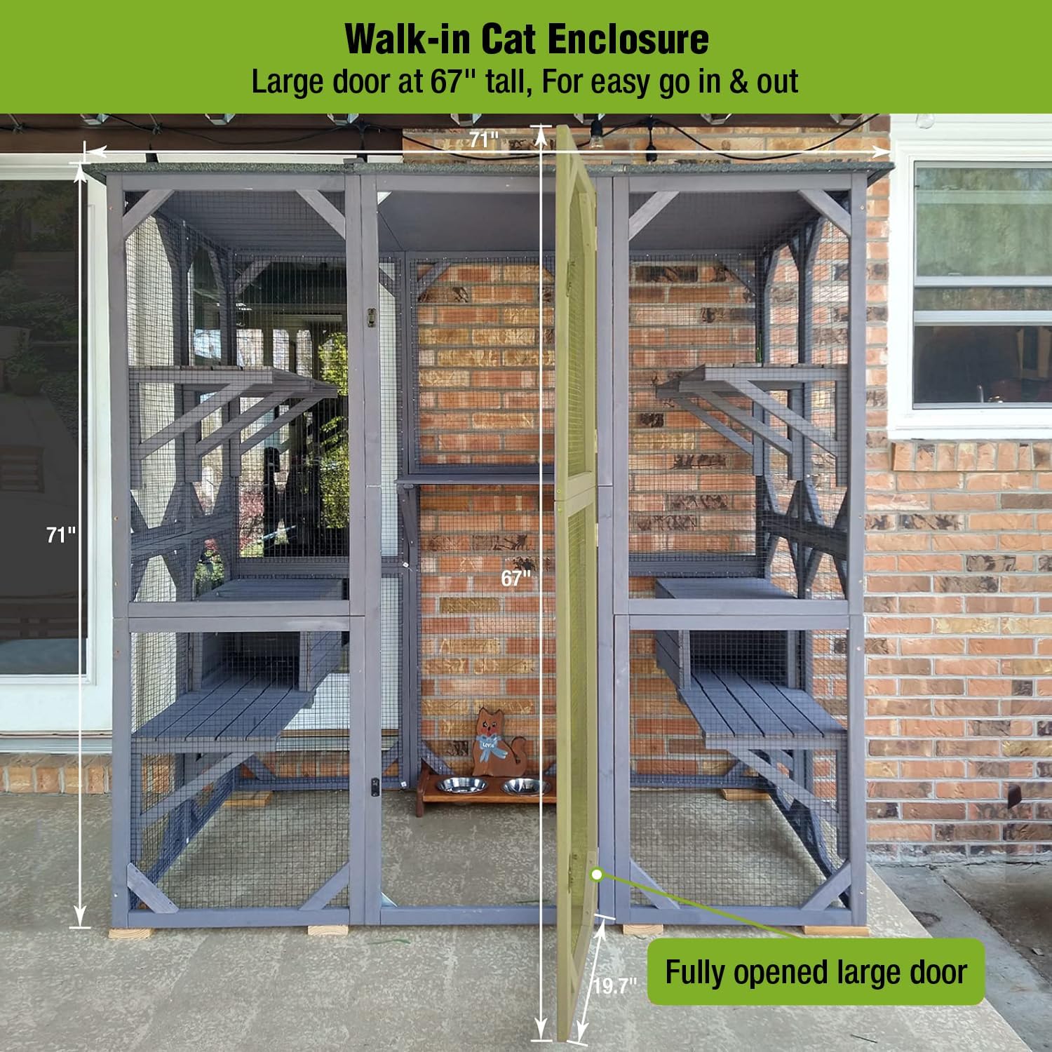 Gutinneen Catio Large Cat House Outdoor Walk in Outdoor Cat Enclosure Indoor Cage Kitty Condo Playpen with Door, Platform & Small House 71" L…
