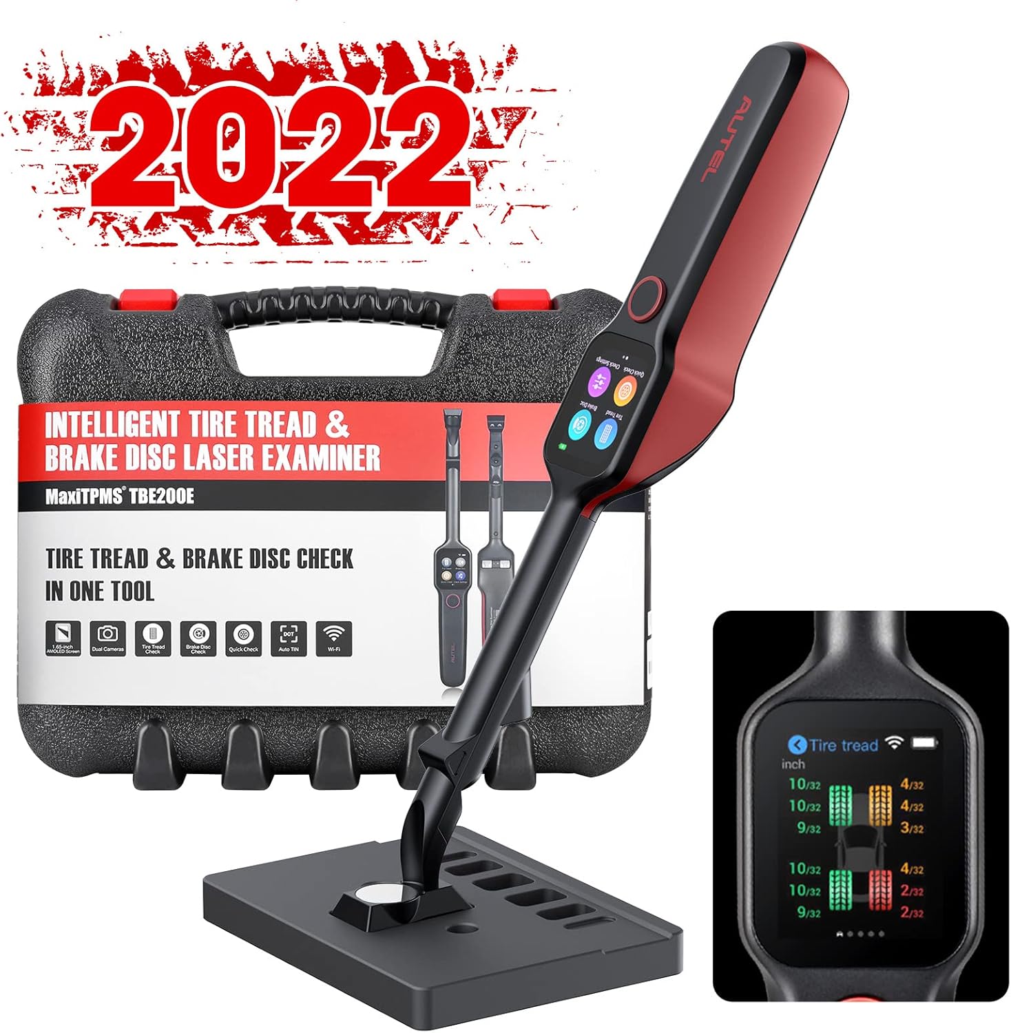 Autel TPMS Scan Tool TBE200E : Tire Tread Depth Scan Tool Brake Disc Wear Scanner with 1.65” AMOLED Touchscreen, Dual Cameras, DOT Scan, Tire Expiration Notice, Covering for 99% of Tires
