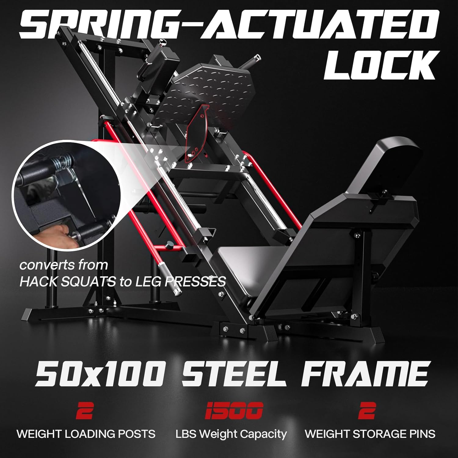 Leg Press Machine Hack Squat Equipment, Lower Body Exercise Machine Combo with Linear Bearing, Leg Press Machines for Home Gym Leg Day with Weight Storage for Quad, Hamstring, Glute, Red