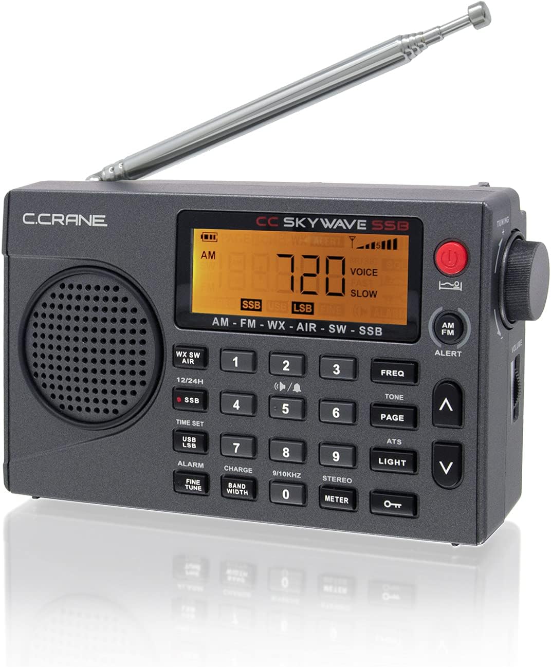 C. Crane CC Skywave SSB AM, FM, Shortwave, NOAA Weather + Alert, Scannable VHF Aviation Band and Single Side Bands Small Battery Operated Portable Travel Radio and AC Adapter