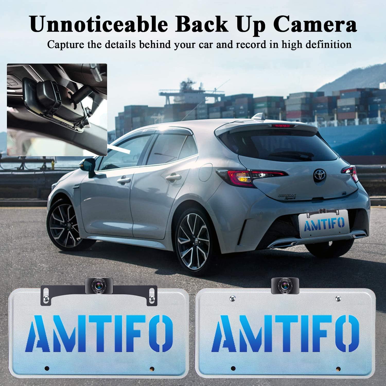 Backup Camera for Car 4.3'' Monitor License Plate Rear View Mirror Camera, HD 1080P Easy Installation System for Cars, Trucks, Minivans, SUVs, LED Lights Clear Night Vision - AMTIFO A1