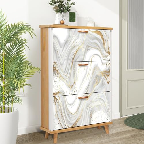 Shoe Cabinet with 3 Flip Drawers Luxury art Eastern style Golden swirl artistic Painter uses vibrant Wooden Shoe Storage Cabinet Boho Freestanding Hidden Shoe Rack Slim Shoe Organizer for Entryway