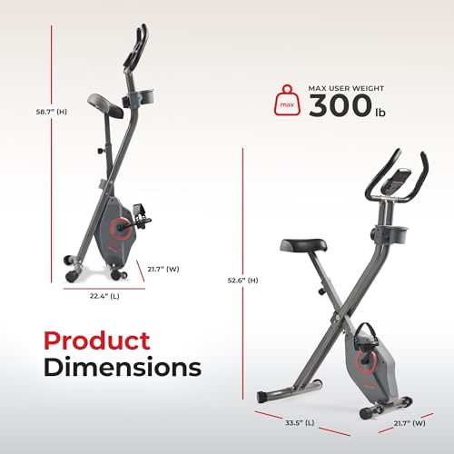 Sunny Health & Fitness Foldable Magnetic Exercise X-Bike Pro, Digital Monitor, Pulse Sensor, Low-Impact, Magnetic Resistance, Ergonomic Support, SunnyFit® App Enhanced Bluetooth Connectivity