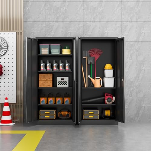 Metal Storage Cabinet with 2 Doors and 4 Adjustable Shelves,71”Lockable Cabinet,Tool Cabinet for Garage Storage, Utility Room,Home,Office,School (Black, 71 inch)