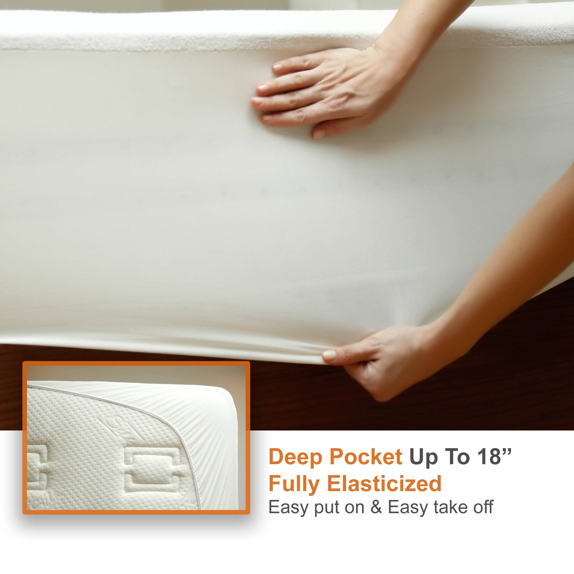 RUN2BED Premium Bamboo Mattress Protector Split Cal King Breathable Comfort with Cool, Noiseless Sleep SUPPORT, Cool Waterproof