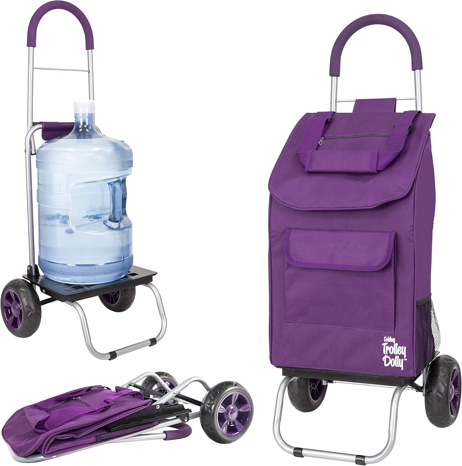 dbest products Trolley Dolly Purple Foldable Shopping cart for Groceries with Wheels and Removable Bag and Rolling Personal Handtruck Standard