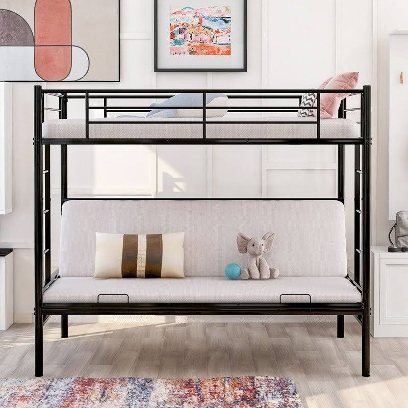 AOOLIVE Twin Over Full Metal Bunk Bed, Multi-Function, Black