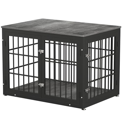 48 Inch Heavy Duty Dog Crate Furniture for Large Dogs, Decorative Pet House End Table, Extra Large Wooden Cage Kennel Furniture Indoor, Natural and White