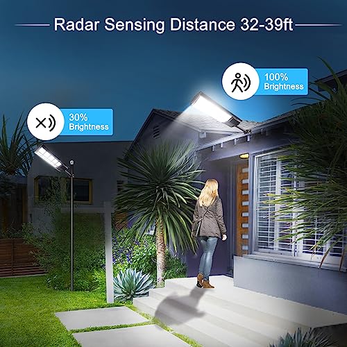 Solar Street Lights Outdoor: Dusk to Dawn Solar Parking Lot Lights with 3 Modes Motion Sensor Remote Control, Security Waterproof Commercial Solar Lights for Outside, Yard, Garage, Driveway