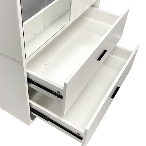 Armoire Wardrobe Closet with Hanging Rod 2 Doors 2 Drawers Mirror and Shelves for Bedroom Storage Organization Large Capacity Organizer for Clothes White 31.5" W x 15.7" D x 70.8" H