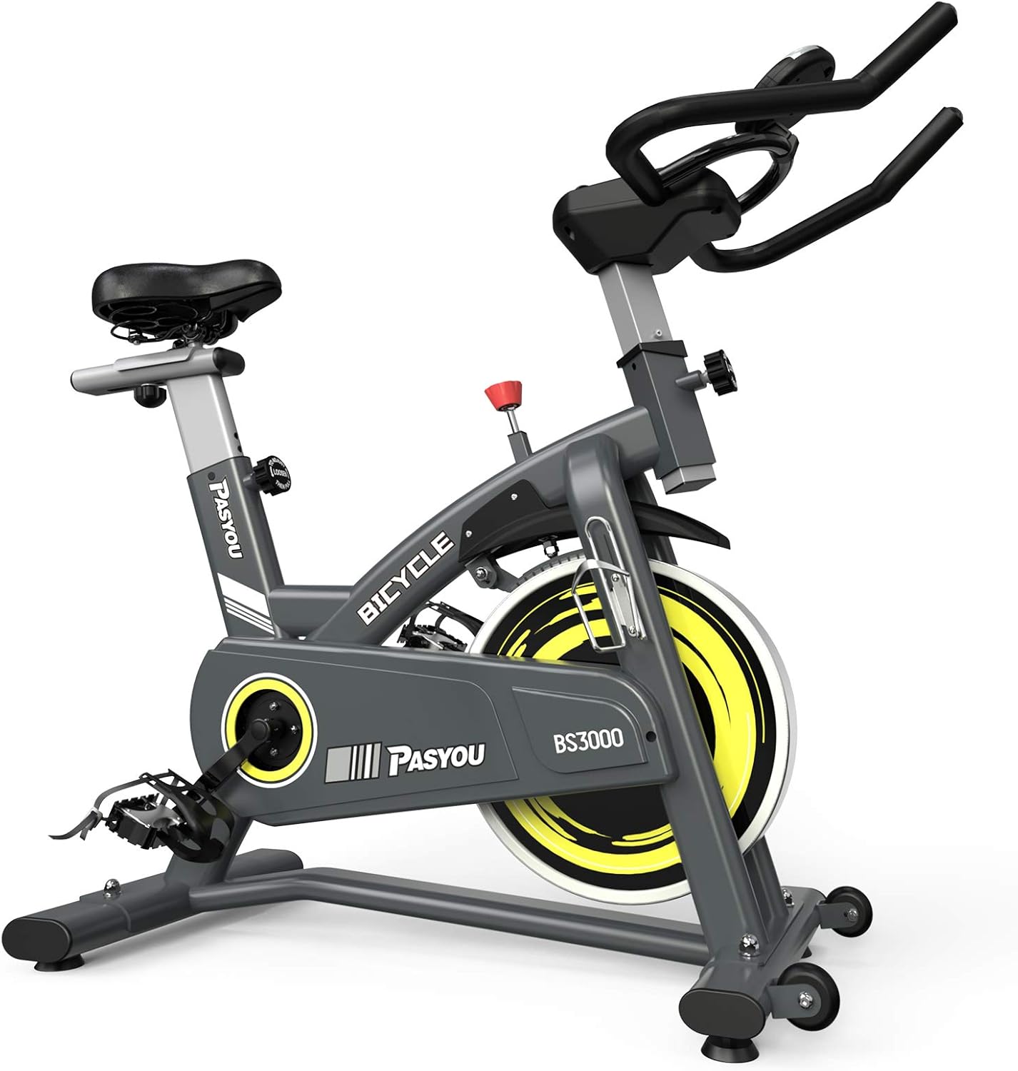 PASYOU Magnetic Exercise Bike Indoor Stationary Cycling Bike Belt Drive Bicycle with LCD Monitor for Home Cardio Workout Bike Training