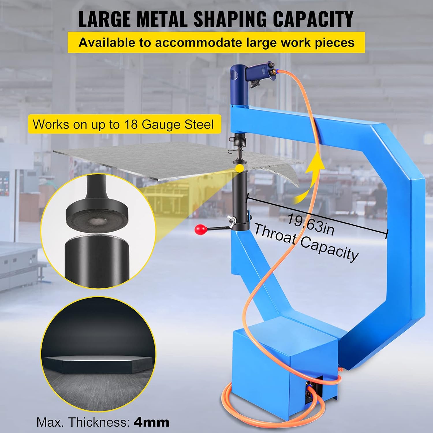 VEVOR Pneumatic Planishing Hammer, 19.63" Throat Power Hammer Blacksmithing, Planishing Hammer Auto 1/2/3" Radius Anvil, Planishing Air Hammer, English Wheel w/Foot Pedal for Industrial Metal Shaping