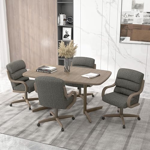 Chromcraft 2 Set of Caster Swivel Tilt Dinning Chairs, Ultra Comfort Kitchen Chairs Casual Wooden Cap with Metal Frame Chairs Rolling Chair on Wheels for Kitchen(Santa Rosa Linen)