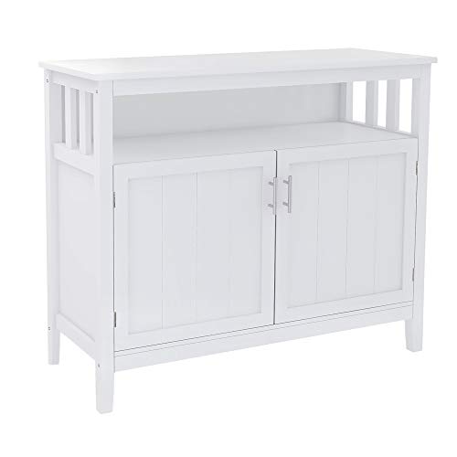 40 Inch Buffet Table with Shelves, Modern Storage Cabinet Side Table with 2 Doors and Metal Handles, Solid Wood Cupboard Table for Living Room Kitchen, Space Saving, White