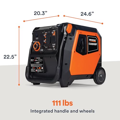 Generac 3,300-Watt Gas-Powered Portable Inverter Generator - Lightweight Design - USB Ports for Mobile Device Charging - COsense Technology - Perfect for Home use - Orange/Black