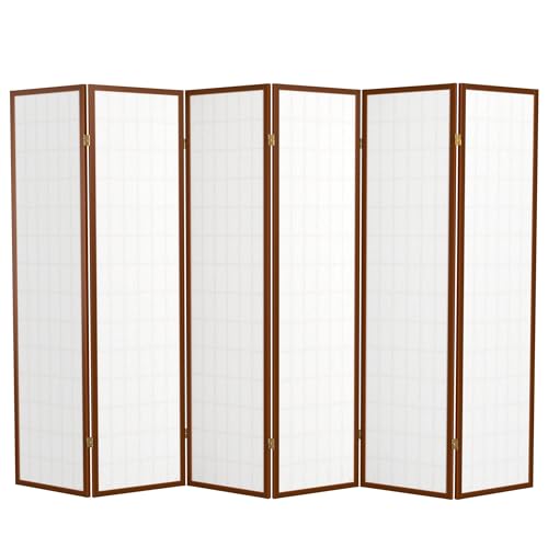 Red Lantern 6 ft. Tall Window Pane Shoji Screen-Natural-4 Panels Room Divider