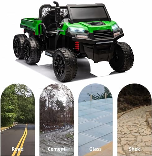 24V 2 Seater 6 Wheels XXL Ride On Car for Kids, Ride On 4WD UTV with EVA Tires, Bluetooth, Remote Control, Ride On Car with Dump Bed, 5-Point Safety Harness, Ride On Toys for Boys Girls (Green)