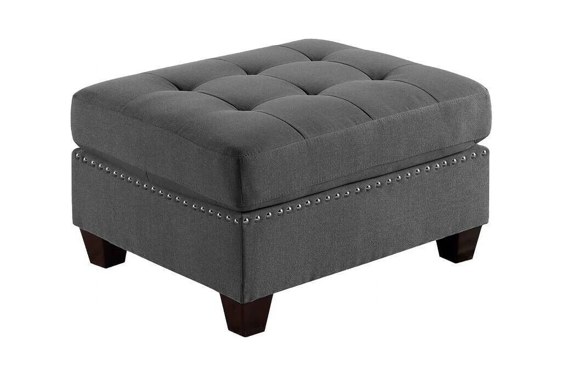 Living Room Gray Fabric Tufted Nailheads Cushion 9pcs Sectional Sofa Set 3x Corner Wedge 4x Armless Chairs 2x Ottomans Couch