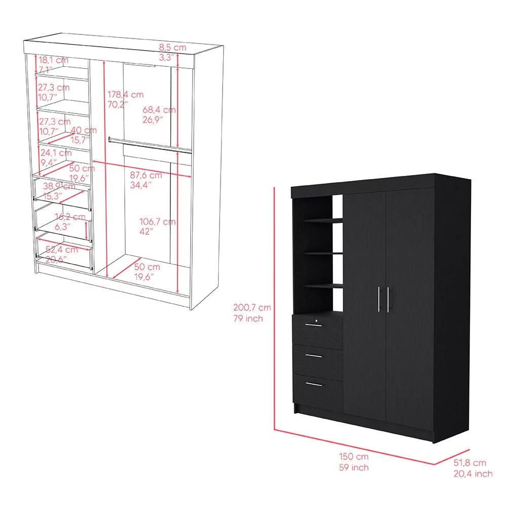 We Have Furniture Peyton 2 Piece Bedroom Set, Armoire + Nightstand, Black Wengue Finish