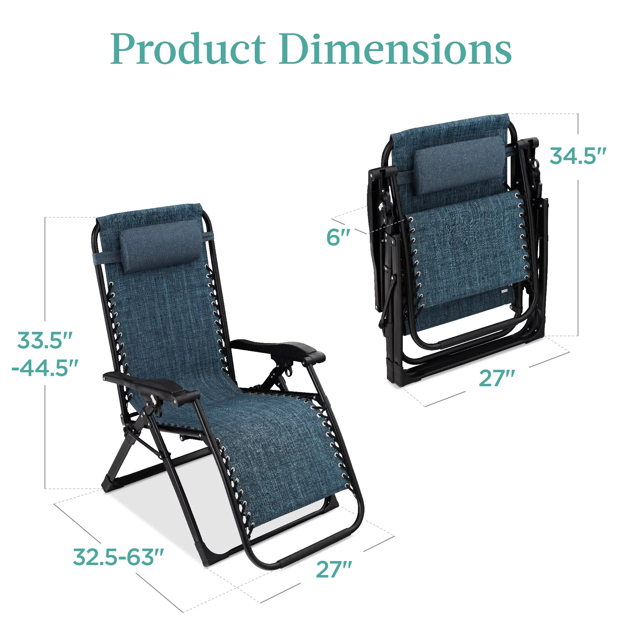 Best Choice Products Oversized Zero Gravity Chair, Folding Recliner w/ Removable Cushion, Side Tray - Graphite Blue