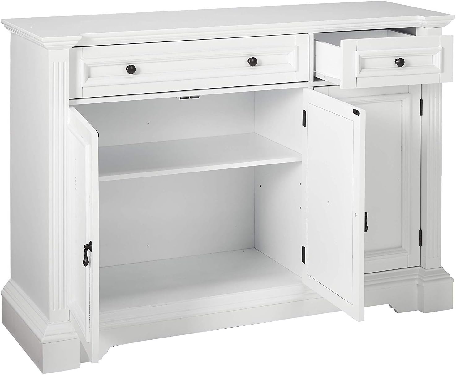 Kings Brand Furniture White Finish Wood Buffet Breakfront Cabinet Console Table With Storage, Drawers, Shelves