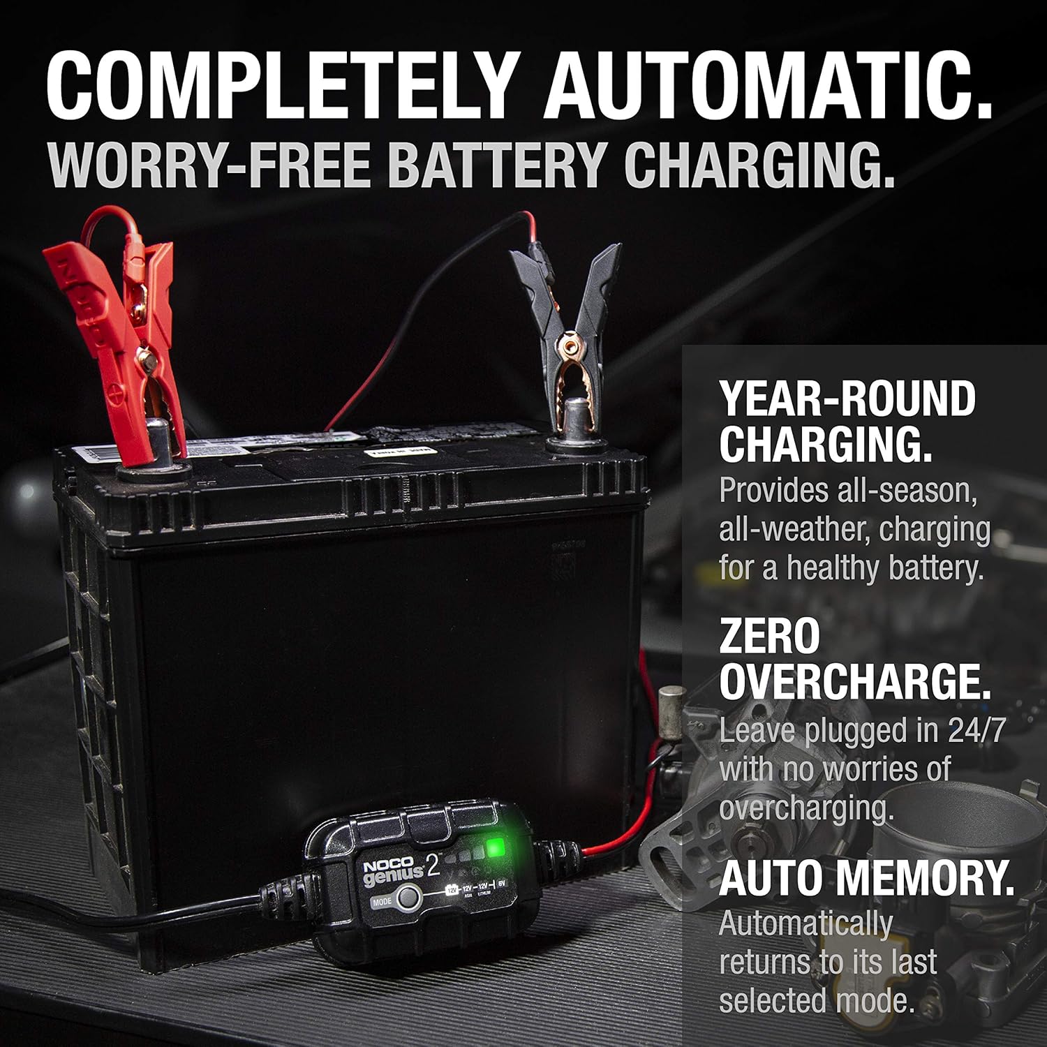 NOCO GENIUS2, 2-Amp Fully-Automatic Smart Charger, 6V and 12V Portable Battery Charger, Battery Maintainer, Trickle Charger, and Battery Desulfator with Temperature Compensation Pack of 2