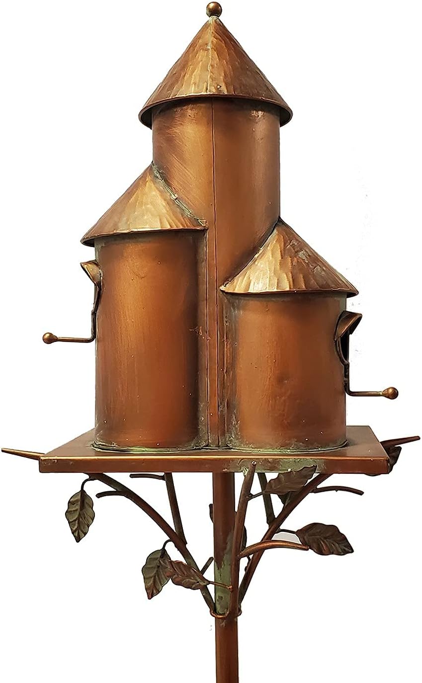 Zaer Ltd. Large Copper Colored Multi-Birdhouse Stakes, Room for 4 Bird Families in Each (Castle Home)