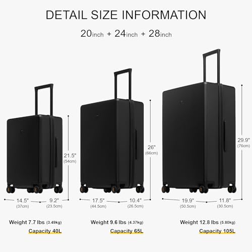 LEVEL8 Hard Shell Carry on Luggage Airline Approved, Carry-on Suitcases with Wheels, Lightweight Luminous Textured Hardside Travel Bag with Tsa Lock, 20 Inch, Black