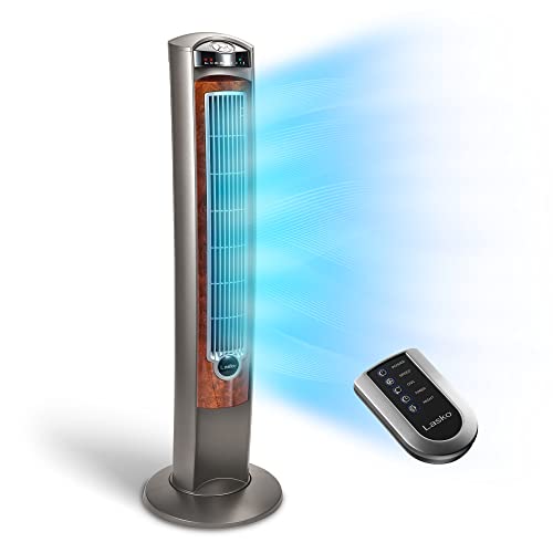 Lasko Oscillating Tower Fan, Remote Control, Timer, 4 Quiet Speeds, for Bedroom, Home Office and Kitchen, 38", White, T38400