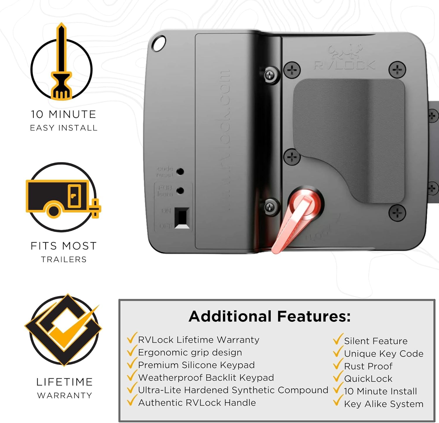 RVLock Compact and Key Fob Keyless Entry Keypad, RV/5th Wheel Lock Accessories