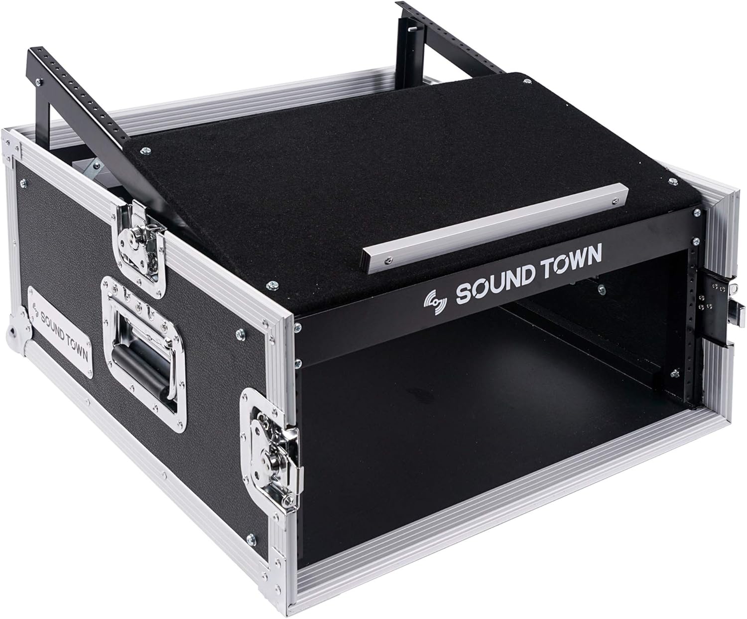 Sound Town 4U PA DJ Rack/Road Case with 11U Slant Mixer Top, 20’’ Rackable Depth, 4-Space Size - Pro Tour Grade (STMR-4US)
