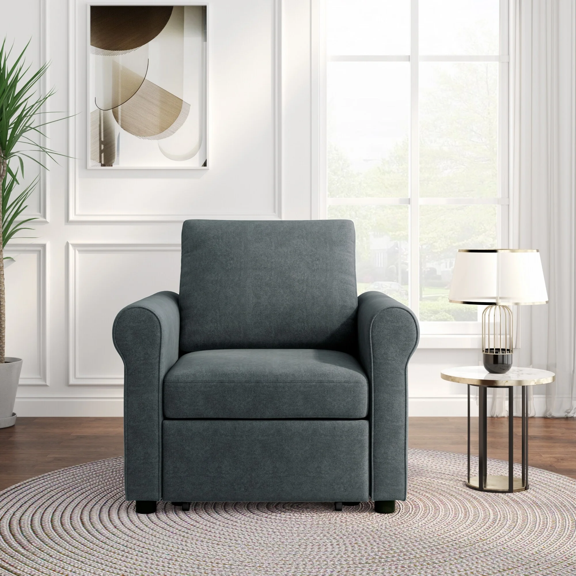3-in-1 Sofa Bed Chair Convertible Sleeper Chair Bed Modern Adjust Backrest Single Sofa Bed Livingroom Accent Chair for Bedroom Dark Blue - Curated Treasures Market