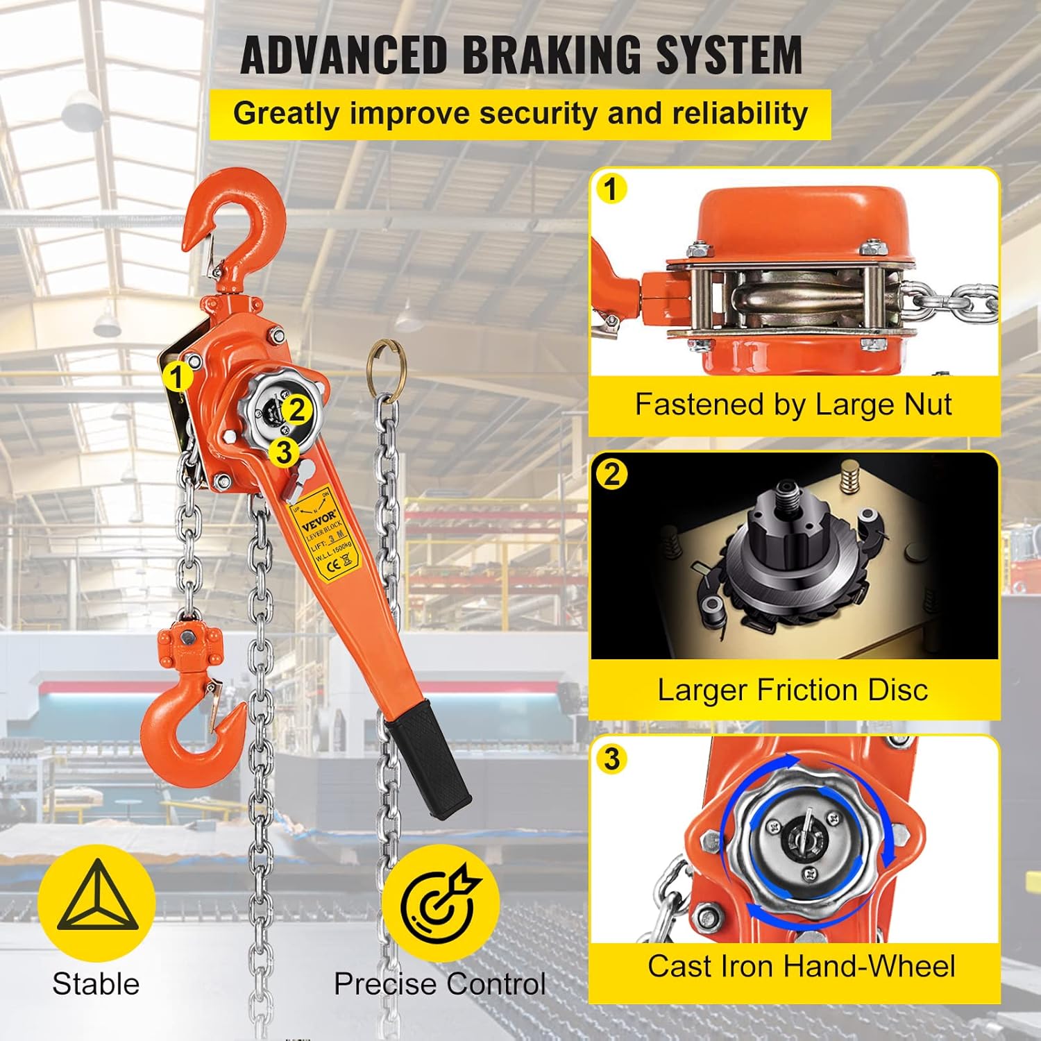 VEVOR Lever Chain Hoist, 1.5Ton 3300lbs Capacity Ratchet Puller with 10FT Max. Lifting Height, Come Along 2 Heavy Duty Steel Hooks, Manual Handling Tool for Cargo Moving in Construction, Warehouse