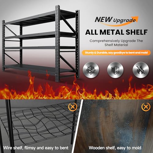 71” W Storage Shelves Heavy Duty, 5000LBS Metal Garage Shelving Units, 4 Tier Storage rack shelf, Steel Industrial Shelving , Adjustable Standing Shelf for Basement/Warehouse 71"W x 24"D x 70"H, Black