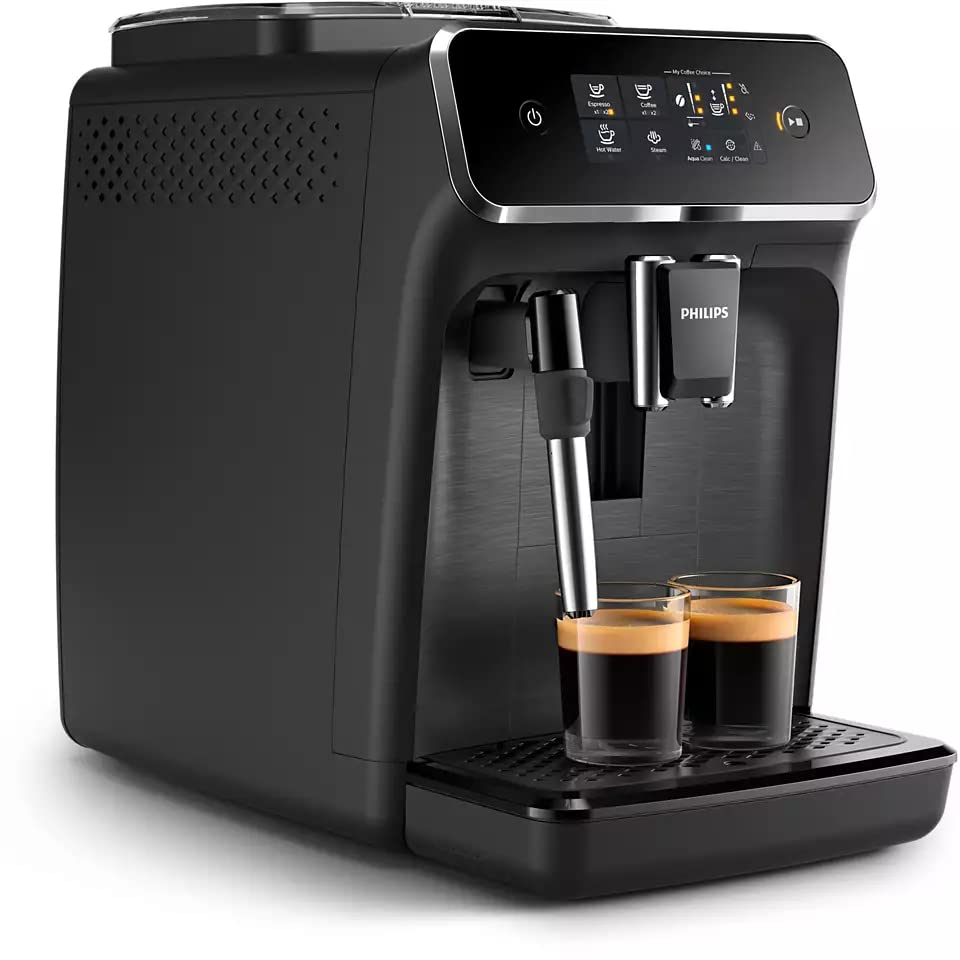 Philips 2200 Series Fully Automatic Espresso Machine, Classic Milk Frother, 2 Coffee Varieties, Intuitive Touch Display, 100% Ceramic Grinder, AquaClean Filter, Aroma Seal, Black (EP2220/14)